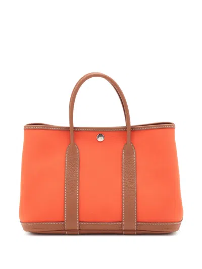 Pre-owned Hermes 2021 Toile And Negonda Garden Party 30 Tote Bag In Orange