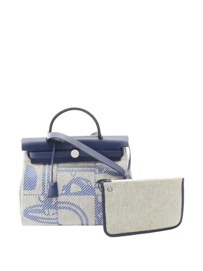 Pre-owned Hermes 2021 Toile H And Vache Hunter Brides De Gala Herbag Zip 31 Satchel In Gray