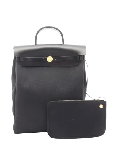 Pre-owned Hermes 2021 Toile Herbag A Dos Zip Backpack In Black