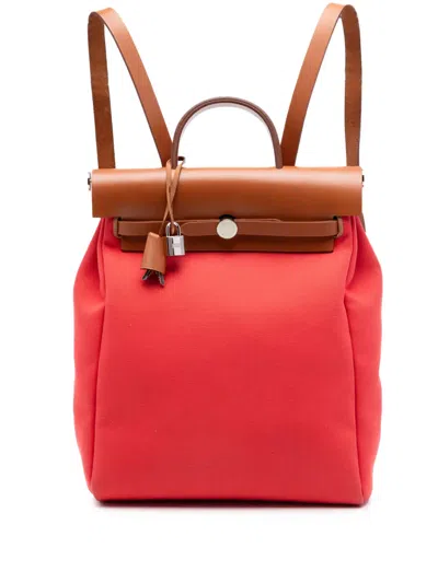 Pre-owned Hermes 2021 Toile Herbag A Dos Zip Retourne Backpack In Red