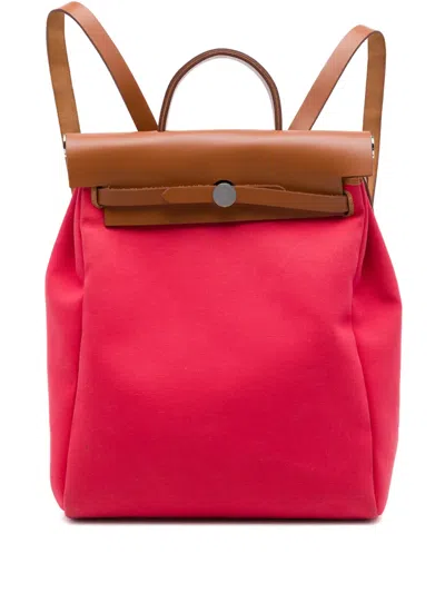 Pre-owned Hermes 2021 Toile Herbag A Dos Zip Retourne Backpack In Red