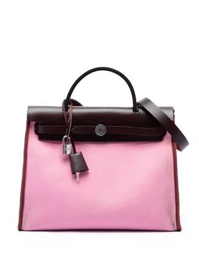 Pre-owned Hermes 2021 Toile Verso Herbag Zip 31 Satchel In Pink