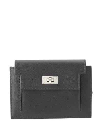 Pre-owned Hermes 2021 Veau Madame Kelly Pocket Compact Wallet Coin Pouch In Black