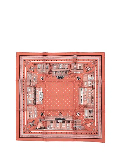 Pre-owned Hermes 2021-2025 Paris Station Silk Bandana Scarf 55 Scarves In Pink