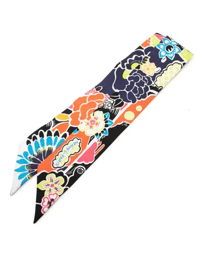 Pre-owned Hermes 2021-2026 Bingata Silk Twilly Scarf Scarves In Black