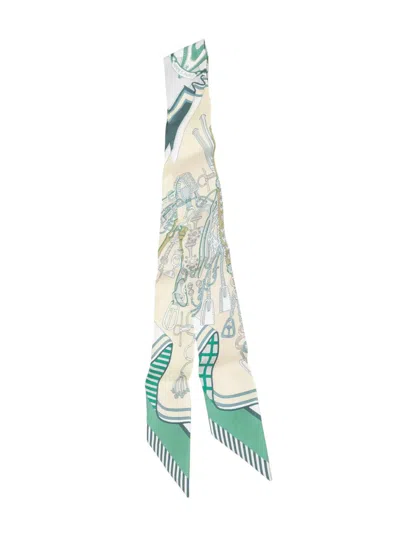 Pre-owned Hermes 2021-2026 Bouquets Sellier Silk Twilly Scarf Scarves In Green