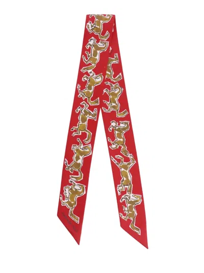 Pre-owned Hermes 2021-2026 Chevaux En Liberte Silk Twilly Scarf Scarves In Red