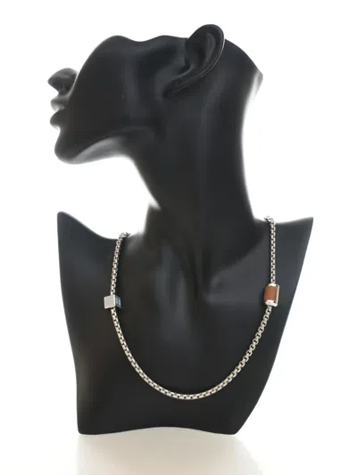 Pre-owned Hermes 2021-2026 Palladium Plated Buffalo Horn Swift Meli Melo Necklace Costume Necklace In Silver