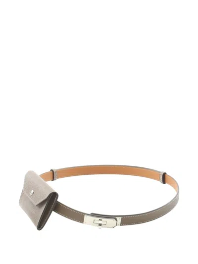 Pre-owned Hermes 2022 18 Kelly Pocket Leather Belt Bag In Gray