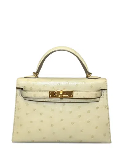 Pre-owned Hermes 2022 20 Mini Kelly Sellier Ostrich Tote Bag In Neutral