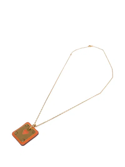 Pre-owned Hermes 2022 As De Coeur Leather Necklace In Gold