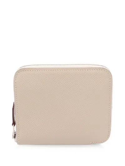 Pre-owned Hermes 2022 Azap Compact Epsom Leather Wallet In Neutrals