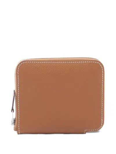 Pre-owned Hermes 2022 Azap Compact Epsom-leather Wallet In Brown