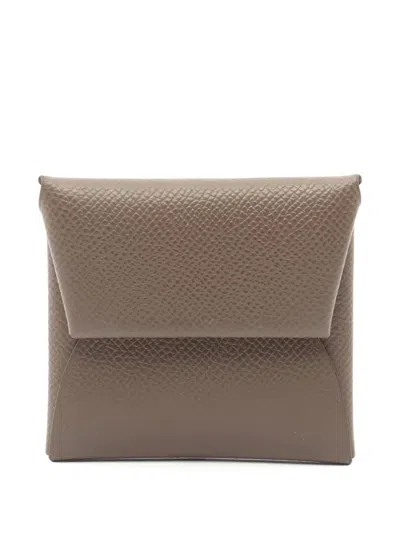 Pre-owned Hermes 2022 Bastia Grained Leather Coin Purse In Neutral