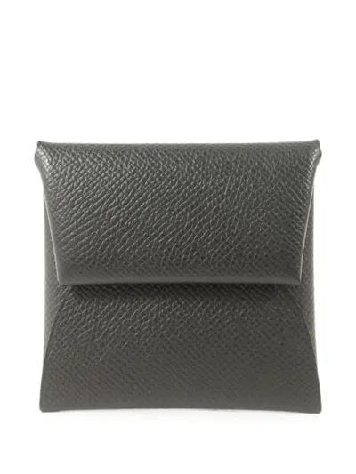 Pre-owned Hermes 2022 Bastia Leather Wallet In Gray