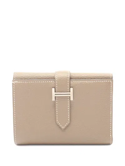 Pre-owned Hermes 2022 Bearn Combination Trifold Wallet In Neutral