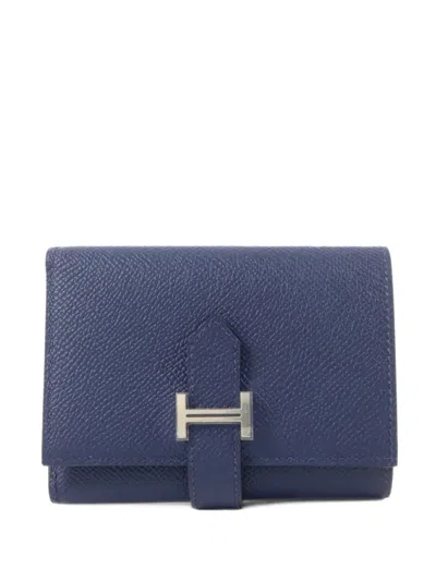 Pre-owned Hermes 2022 Bearn Combine Wallet In Blue