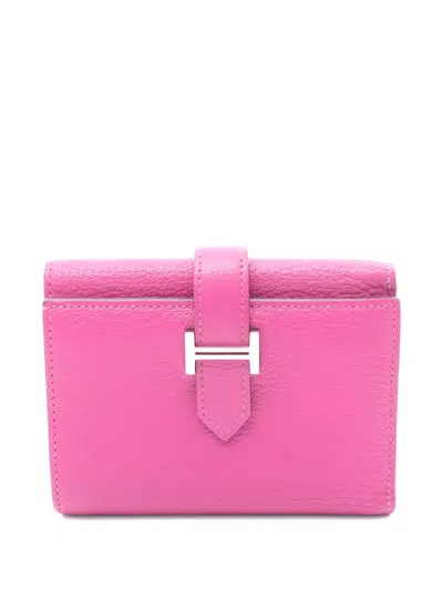 Pre-owned Hermes 2022 Bearn Compact Combination Leather Wallet In Pink