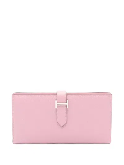 Pre-owned Hermes 2022 Béarn Soufflé Bi-fold Wallet In Pink