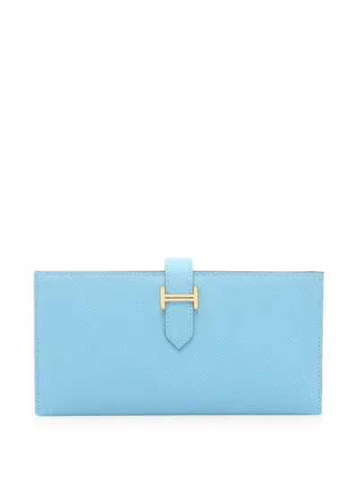 Pre-owned Hermes 2022 Béarn Soufflé Long Wallet In Blue