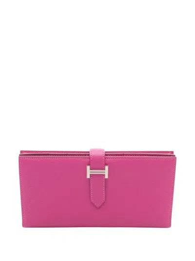 Pre-owned Hermes 2022 Bearn Soufflet Bi-fold Wallet In Pink