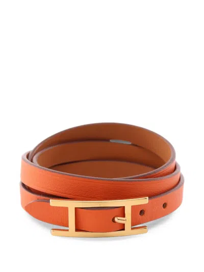 Pre-owned Hermes 2022 Behapi Leather Bracelet In Orange