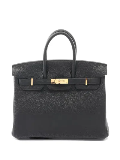 Pre-owned Hermes 2022 Birkin 25 Textured Leather Tote Bag In Black