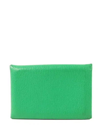 Pre-owned Hermes 2022 Calvi Card Case In Green