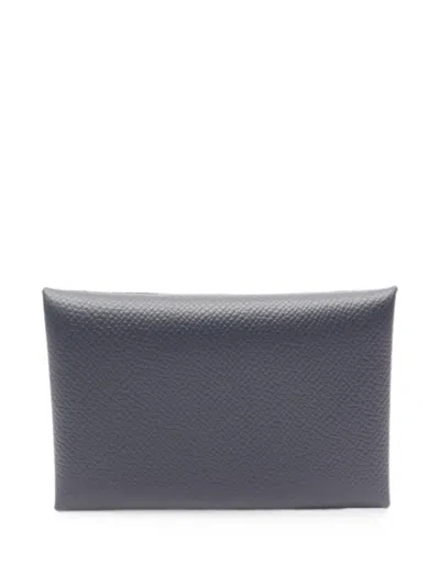 Pre-owned Hermes 2022 Calvi Card Holder In Blue