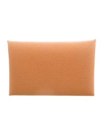 Pre-owned Hermes 2022 Calvi Cardholder In Brown