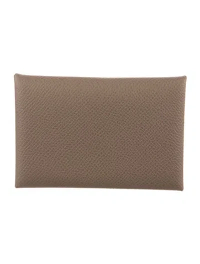 Pre-owned Hermes 2022 Calvi Cardholder In Brown