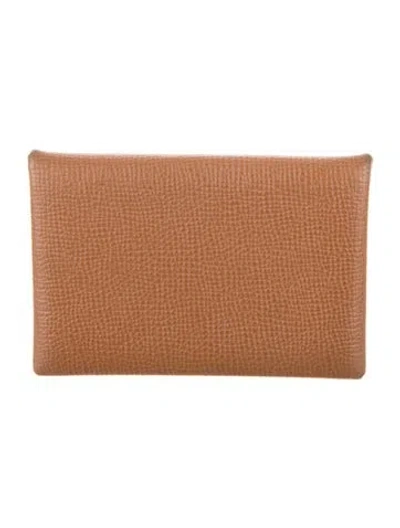 Pre-owned Hermes 2022 Calvi Cardholder In Brown