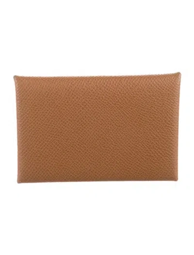 Pre-owned Hermes 2022 Calvi Cardholder In Brown