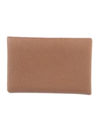 Pre-owned Hermes 2022 Calvi Cardholder In Neutral