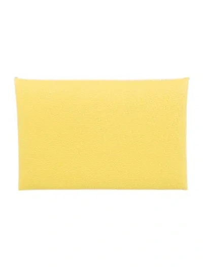 Pre-owned Hermes 2022 Calvi Cardholder In Yellow