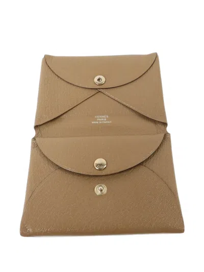 Pre-owned Hermes 2022 Calvi Duo Card Holder In Neutrals