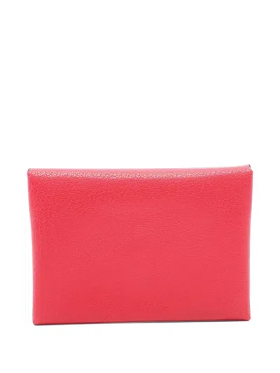 Pre-owned Hermes 2022 Calvi Duo Leather Coin Purse In Red