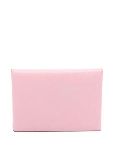 Pre-owned Hermes 2022 Calvi Duo Leather Wallet In Pink