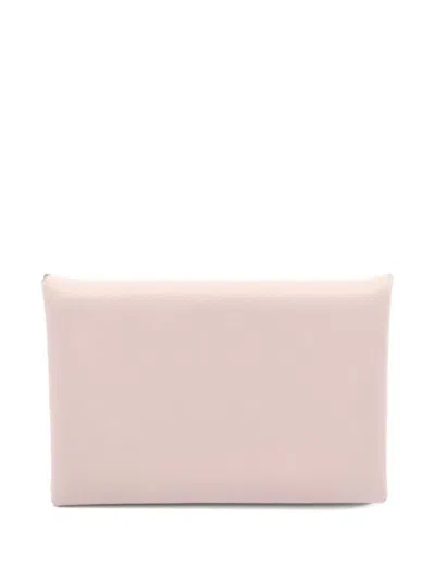 Pre-owned Hermes 2022 Calvi Press-stud Wallet In Pink