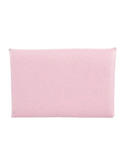 Pre-owned Hermes 2022 Calvi Verso Card Holder In Pink