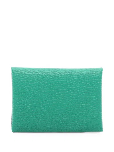 Pre-owned Hermes 2022 Calviduo Coin Purse In Green