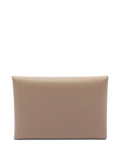 Pre-owned Hermes 2022 Calviduo Epsom Leather Coin Purse In Brown