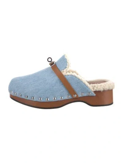 Pre-owned Hermes 2022 Calya Mules In Blue