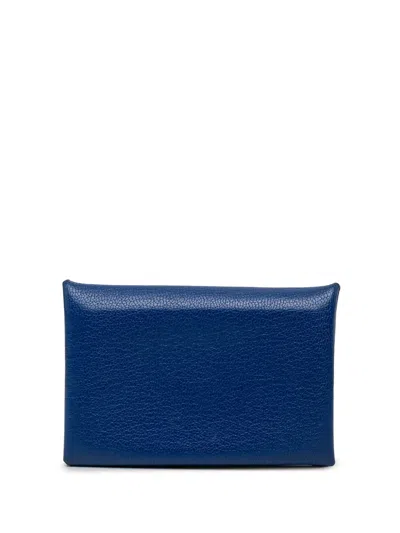 Pre-owned Hermes 2022 Chevre Mysore Calvi Card Holder In Blue