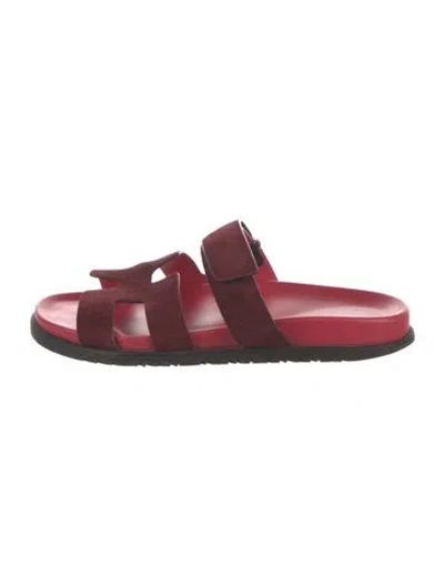 Pre-owned Hermes 2022 Chypre Slides In Burgundy
