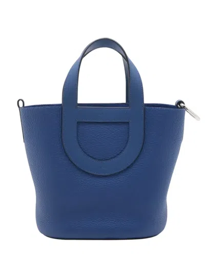 Pre-owned Hermes 2022 Clemence And Swift In The Loop 18 Handbag In Blue
