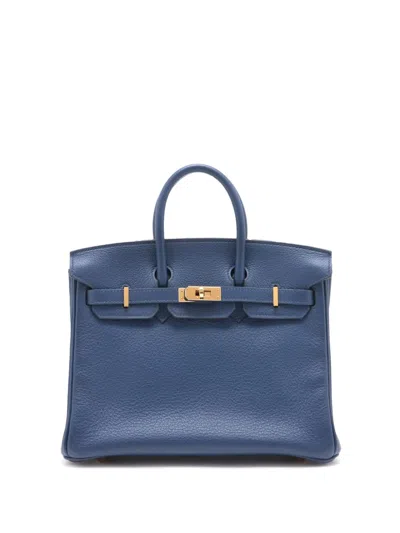 Pre-owned Hermes 2022 Clemence Birkin Verso Retourne 25 Handbag In Blue