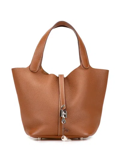 Pre-owned Hermes 2022 Clemence Picotin Lock 18 Handbag In Brown