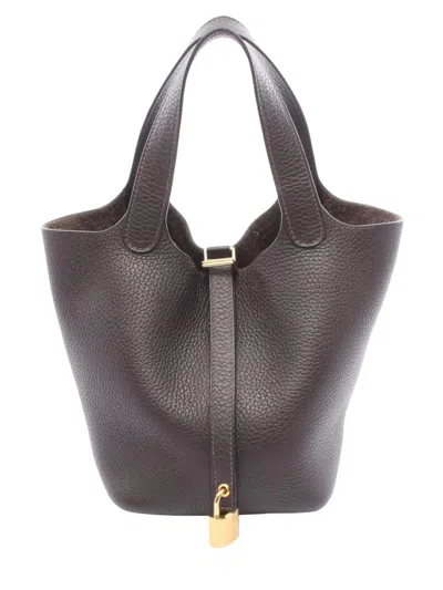 Pre-owned Hermes 2022 Clemence Picotin Lock 18 Handbag In Brown