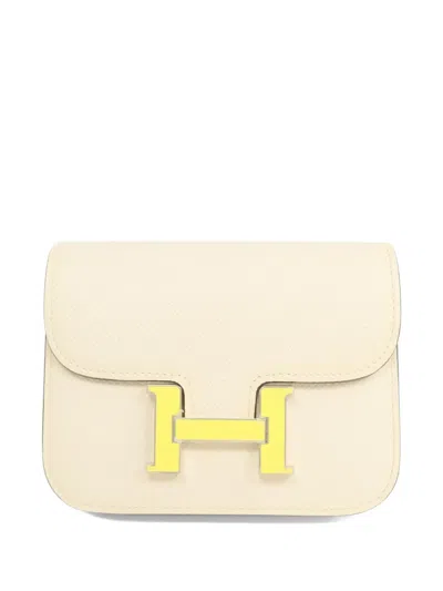 Pre-owned Hermes 2022 Constance Epsom Leather Wallet In Neutral
